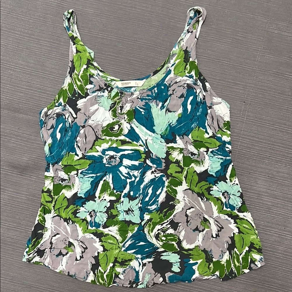 OLD NAVY FLORAL PRINT WOMEN’S TANK TOP WITH TIE IN BACK ~SZ L